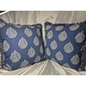 Set Of 2 Outdoor Navy Blue With White Teardrop Design Pillows